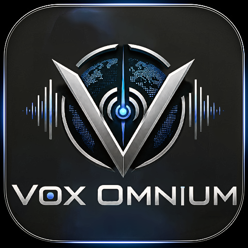 Vox Omnium — chrome V with audio waveform